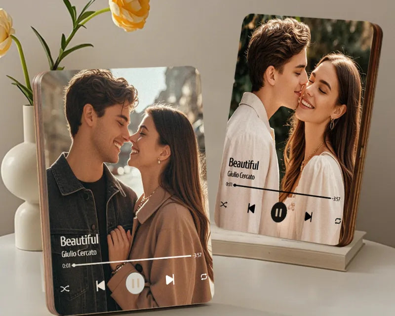 Custom photo music frames with a wooden record player