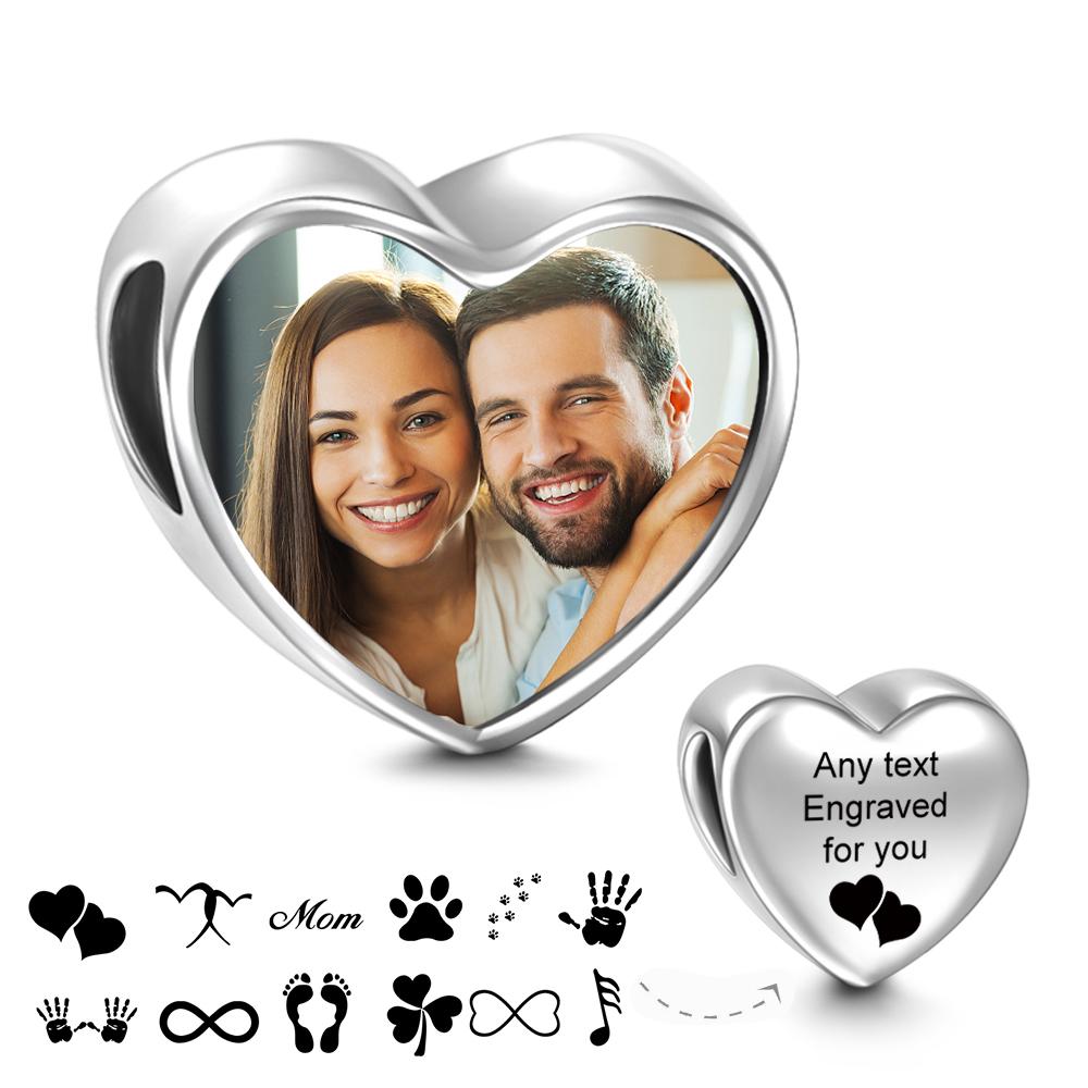 Custom Engraved Heart Photo Charm for Couples