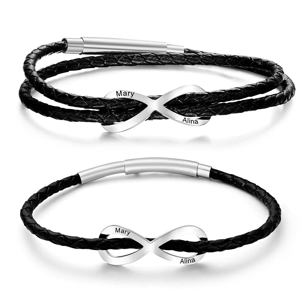 Matching engraved infinity bracelets for couples