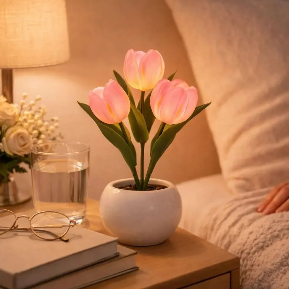 Tulip night light lamp on a side table