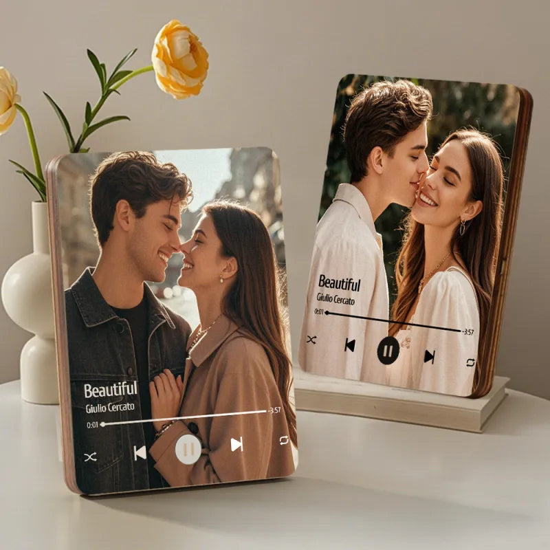 Custom photo music frames with a wooden record player