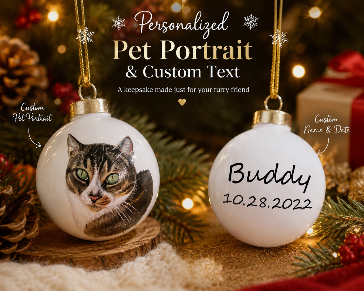 Custom Watercolor Pet Photo Christmas Ornament